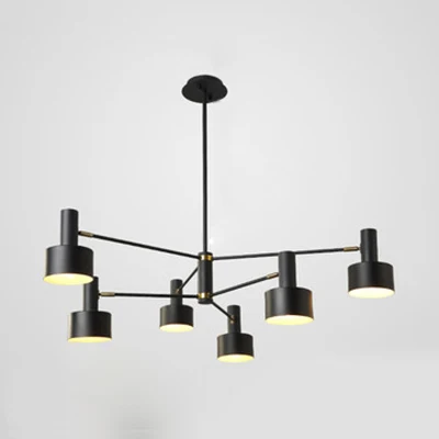 Hedendaagse cilinderschaduwkroonluchter Metaal 6-lichts monochrome hanglamp voor hotel Clearhalo