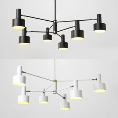 Hedendaagse cilinderschaduwkroonluchter Metaal 6-lichts monochrome hanglamp voor hotel Clearhalo