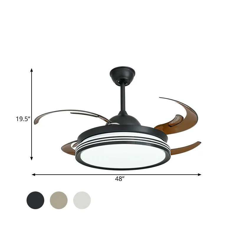 48" W hedendaagse cirkel hangende ventilatorlamp LED acryl semi-inbouw plafondlamp zwart/wit/nikkel voor slaapkamer, 8 bla...