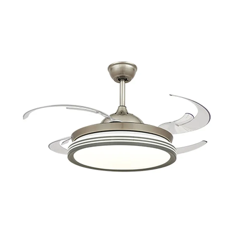 48" W hedendaagse cirkel hangende ventilatorlamp LED acryl semi-inbouw plafondlamp zwart/wit/nikkel voor slaapkamer, 8 bla...