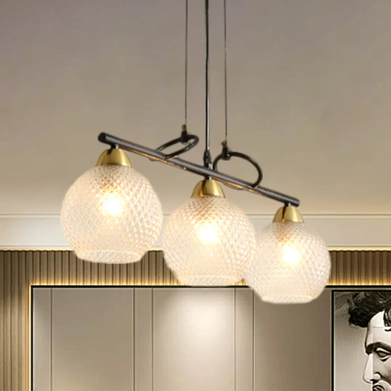Hedendaagse Global Hangende Kroonluchter Helder/Prismatisch Glas 3/4 Lampen Eetzaal Hanglampenset Zwart Clearhalo