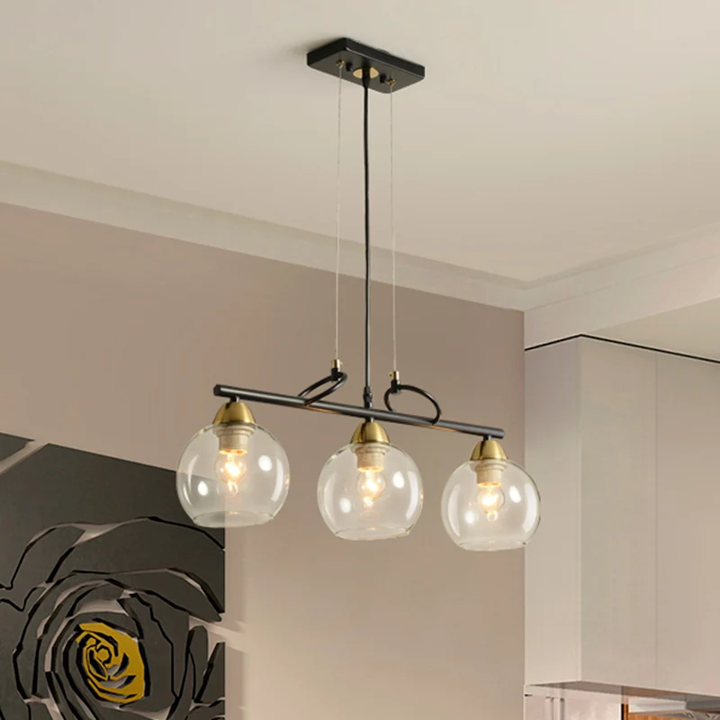 Hedendaagse Global Hangende Kroonluchter Helder/Prismatisch Glas 3/4 Lampen Eetzaal Hanglampenset Zwart Clearhalo