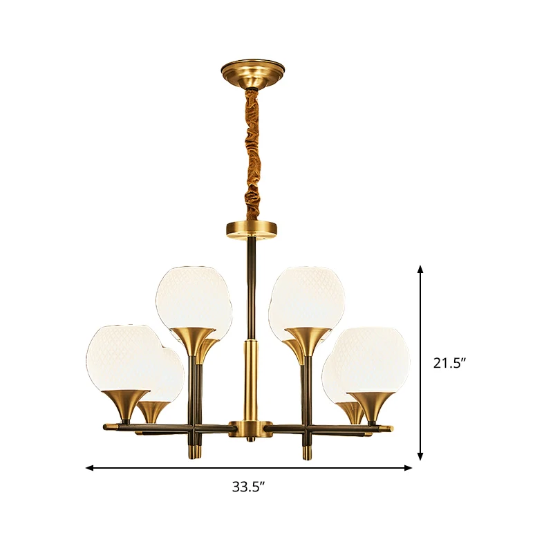 Hedendaagse Global Kroonluchter Verlichting Wit Glas 8 Lampen Slaapkamer Messing Hanglamp met verticaal ontwerp Clearhalo