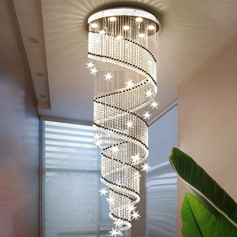 Hedendaagse spiraalvormige multi-plafondlamp 4 koppen Heldere kristallen kraal-ophanglamp voor trappen Clearhalo