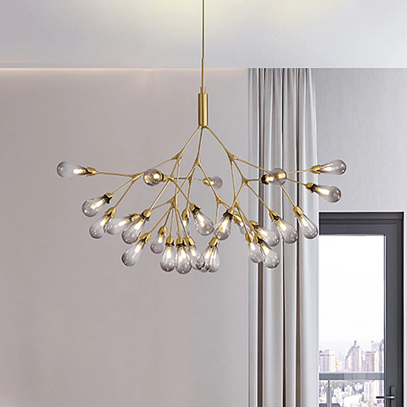 Hedendaagse Teardrop Kroonluchterlamp Rookgrijs Glas 27 Hoofden Woonkamer Plafond Hanglamp Clearhalo