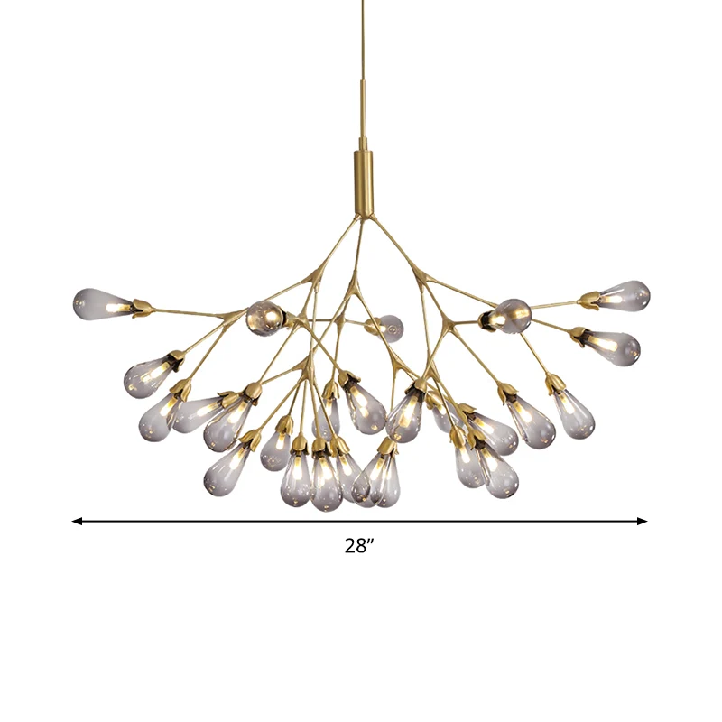 Hedendaagse Teardrop Kroonluchterlamp Rookgrijs Glas 27 Hoofden Woonkamer Plafond Hanglamp Clearhalo