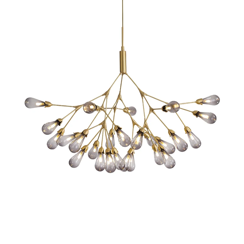 Hedendaagse Teardrop Kroonluchterlamp Rookgrijs Glas 27 Hoofden Woonkamer Plafond Hanglamp Clearhalo