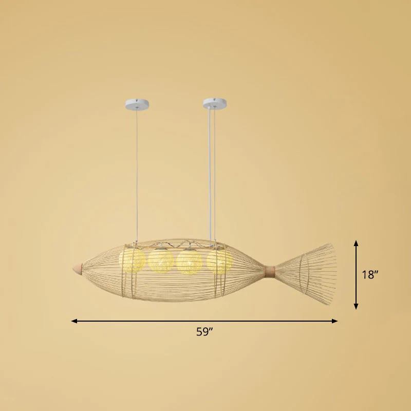 Hedendaagse viskroonluchter hanglamp bamboe theesalon hangende verlichting hout Clearhalo