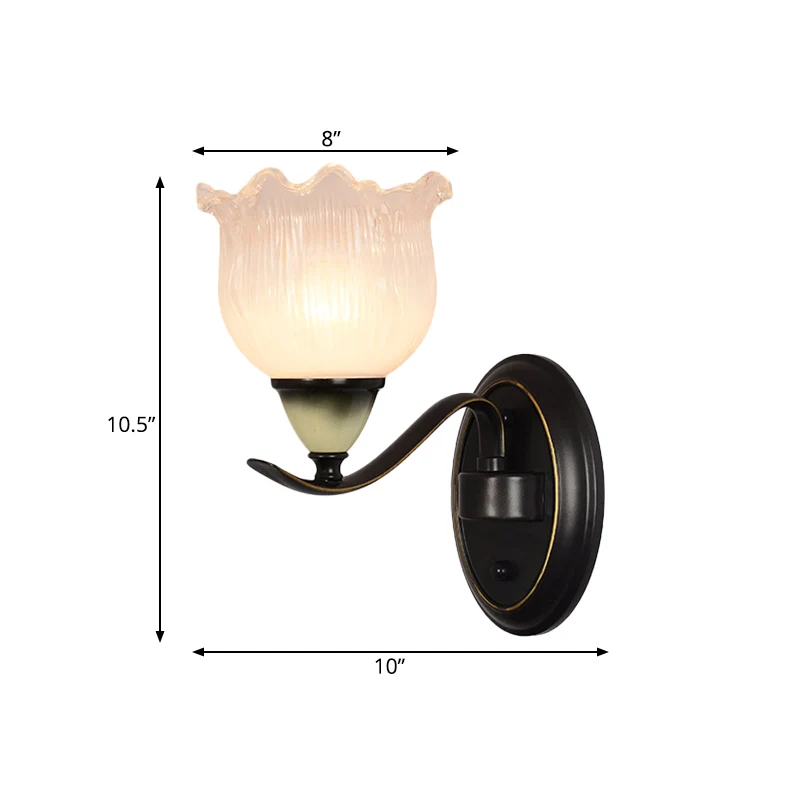 Helder geribbeld glas Bloem Schanslamp Platteland 1/2 Lichten Woonkamer Wandmontage Verlichting zwart Clearhalo