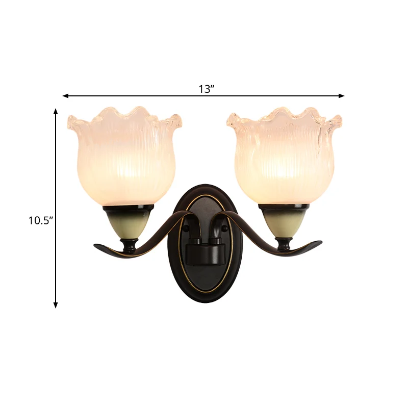 Helder geribbeld glas Bloem Schanslamp Platteland 1/2 Lichten Woonkamer Wandmontage Verlichting zwart Clearhalo
