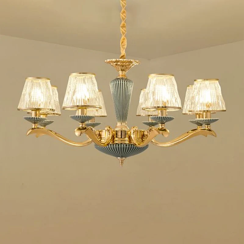 Helder geribbelde glazen kroonluchter verlichting antieke gouden conische slaapkamer plafond hanglamp Clearhalo