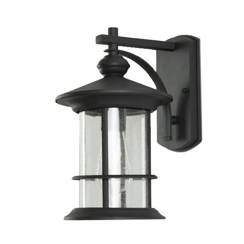 Helder gezaaide glazen cilinder schanslicht Lodges 1-lamp buiten wandgemonteerde lamp zwart / koffie voor tuin Clearhalo