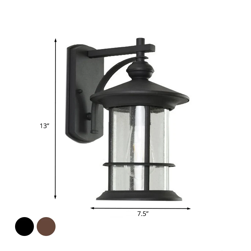 Helder gezaaide glazen cilinder schanslicht Lodges 1-lamp buiten wandgemonteerde lamp zwart / koffie voor tuin Clearhalo