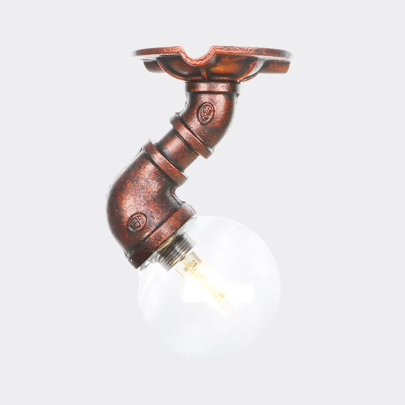 Helder glas koper semi-inbouwmontage bolvormig 1-lamps verouderde LED-plafondlamparmatuur Clearhalo