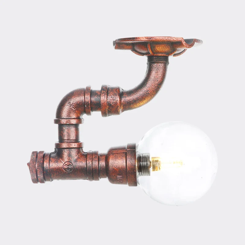 Helder glas koper semi-inbouwmontage bolvormig 1-lamps verouderde LED-plafondlamparmatuur Clearhalo