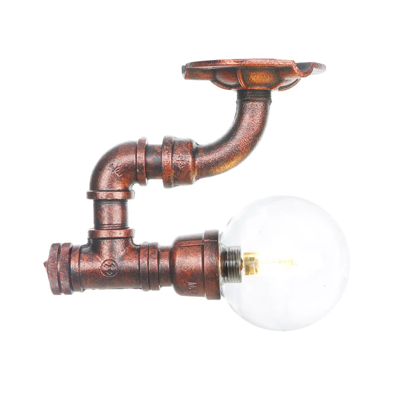 Helder glas koper semi-inbouwmontage bolvormig 1-lamps verouderde LED-plafondlamparmatuur Clearhalo