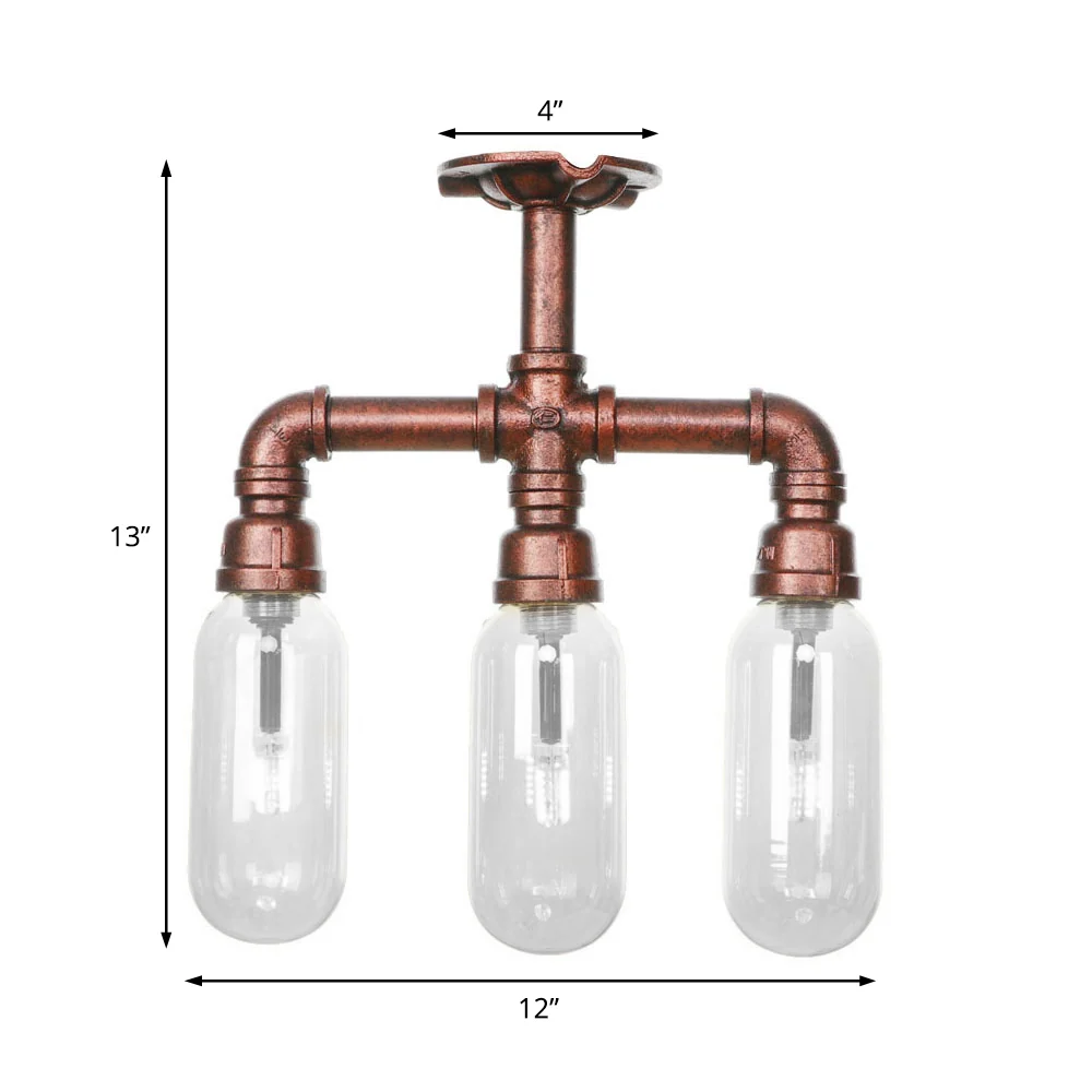 Helder glas semi-mount verlichting industrieel verweerd koper 3/4/5 lichte ovale schaduw binnenplafondlamp met pijpontwerp...