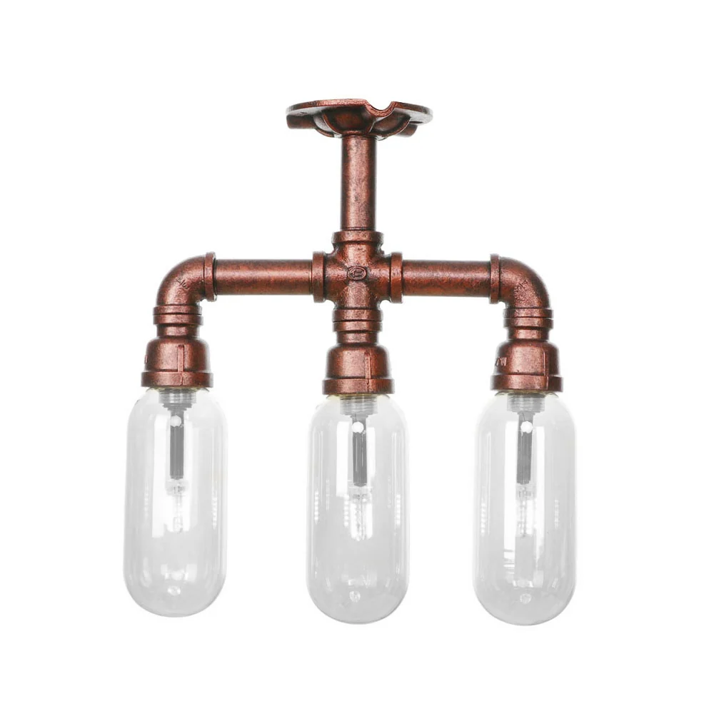 Helder glas semi-mount verlichting industrieel verweerd koper 3/4/5 lichte ovale schaduw binnenplafondlamp met pijpontwerp...