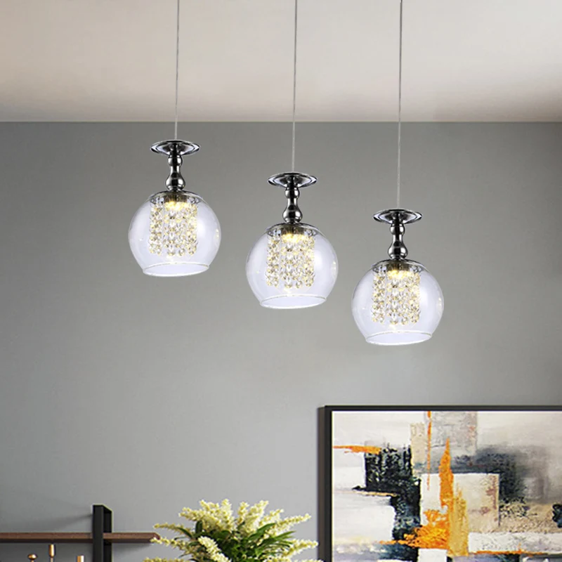 Helder glas wijnglas cluster hanglamp eigentijds 3-lichts chroom hanglampset met innerlijke kristallen druppel Clearhalo