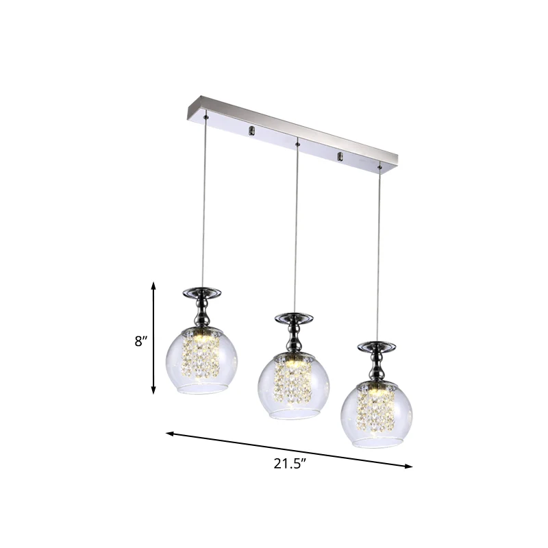 Helder glas wijnglas cluster hanglamp eigentijds 3-lichts chroom hanglampset met innerlijke kristallen druppel Clearhalo