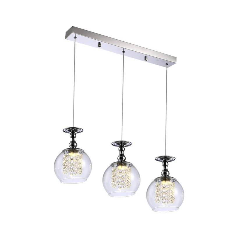 Helder glas wijnglas cluster hanglamp eigentijds 3-lichts chroom hanglampset met innerlijke kristallen druppel Clearhalo