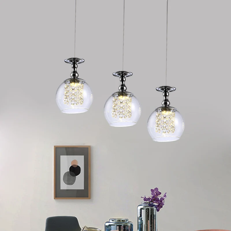 Helder glas wijnglas cluster hanglamp eigentijds 3-lichts chroom hanglampset met innerlijke kristallen druppel Clearhalo