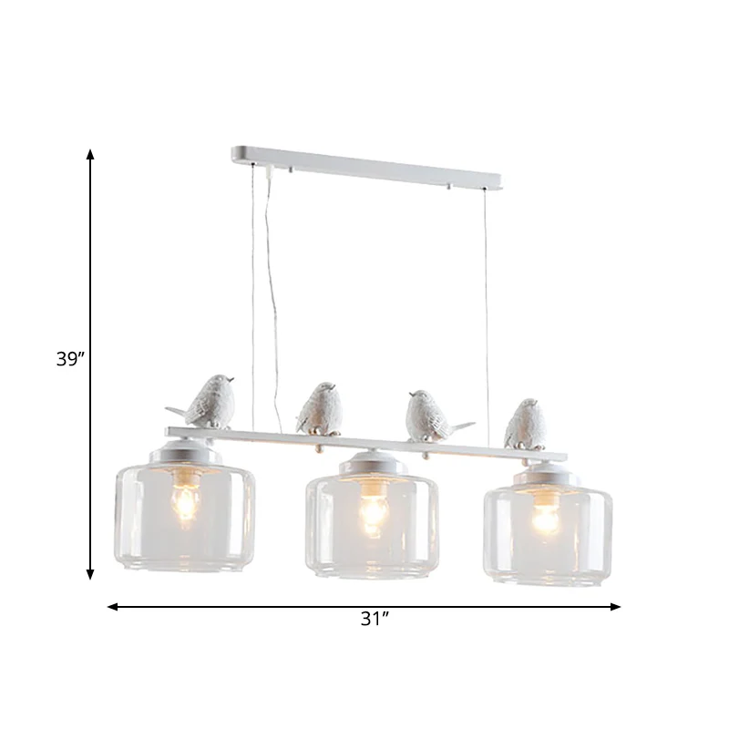 Helder glas wit eiland hangend vat 3 lampen Traditionele hanglampset voor eetkamer met vogels Clearhalo
