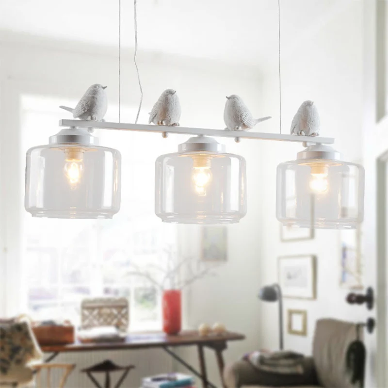 Helder glas wit eiland hangend vat 3 lampen Traditionele hanglampset voor eetkamer met vogels Clearhalo