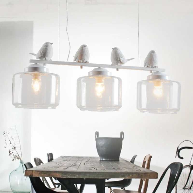 Helder glas wit eiland hangend vat 3 lampen Traditionele hanglampset voor eetkamer met vogels Clearhalo