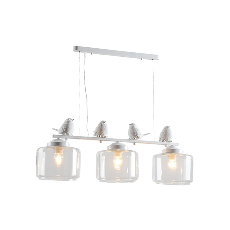 Helder glas wit eiland hangend vat 3 lampen Traditionele hanglampset voor eetkamer met vogels Clearhalo