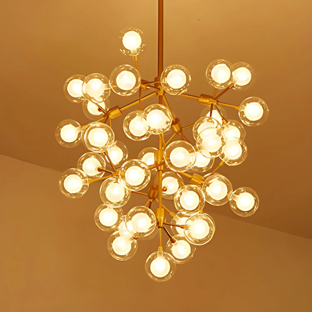 Helder glazen bol kroonluchter hanglamp moderne 25/45 licht gouden hanglamp voor woonkamer Clearhalo