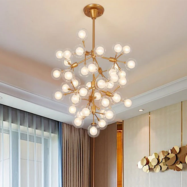 Helder glazen bol kroonluchter hanglamp moderne 25/45 licht gouden hanglamp voor woonkamer Clearhalo