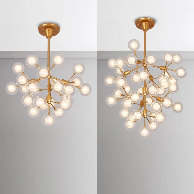 Helder glazen bol kroonluchter hanglamp moderne 25/45 licht gouden hanglamp voor woonkamer Clearhalo