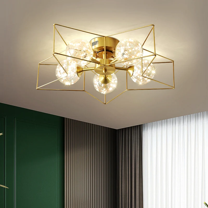 Helder glazen bol LED semi-inbouw moderne stijl 5 hoofden messing verzonken plafondlamp met ster metalen frame Clearhalo