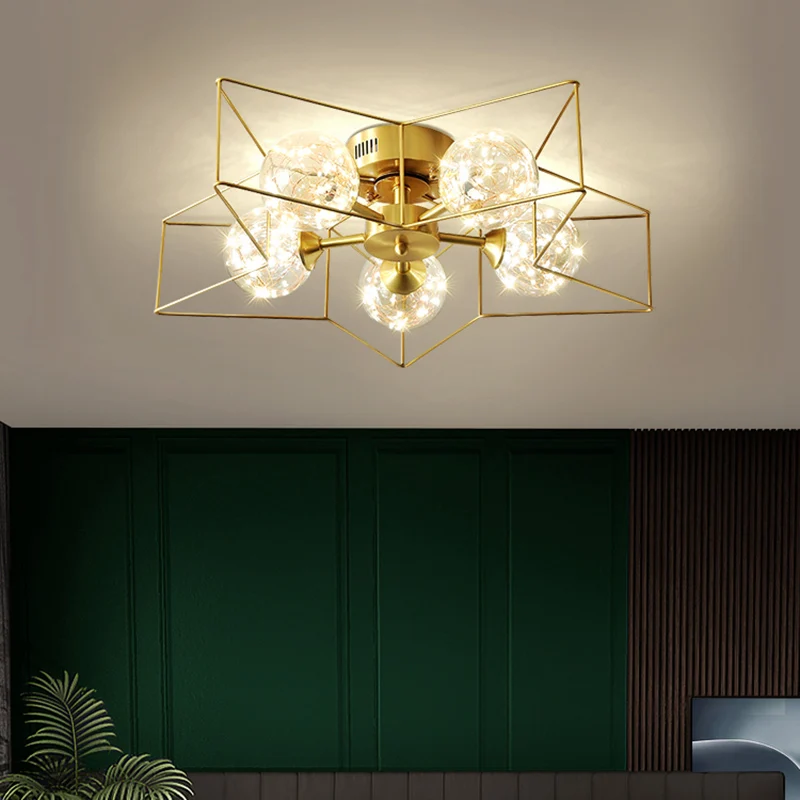 Helder glazen bol LED semi-inbouw moderne stijl 5 hoofden messing verzonken plafondlamp met ster metalen frame Clearhalo