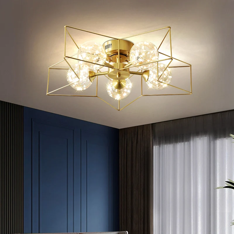Helder glazen bol LED semi-inbouw moderne stijl 5 hoofden messing verzonken plafondlamp met ster metalen frame Clearhalo