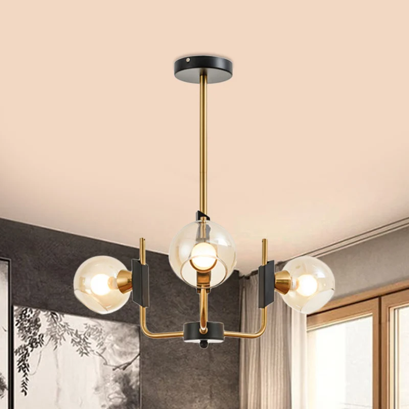 Helder glazen bol plafondkroonluchter antiek 3/6 lichts gouden hangende hanglamp warm/wit licht Clearhalo