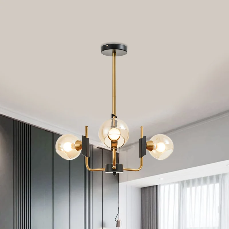 Helder glazen bol plafondkroonluchter antiek 3/6 lichts gouden hangende hanglamp warm/wit licht Clearhalo