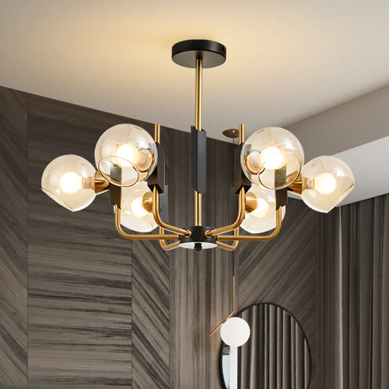 Helder glazen bol plafondkroonluchter antiek 3/6 lichts gouden hangende hanglamp warm/wit licht Clearhalo