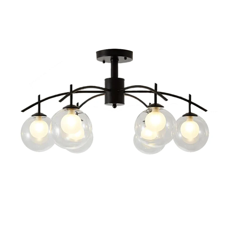 Helder glazen bol semi-inbouwlicht eigentijds 3/5/6-licht woonkamer plafond inbouw kroonluchter zwart Clearhalo