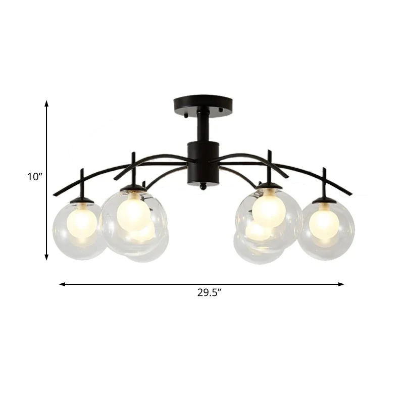 Helder glazen bol semi-inbouwlicht eigentijds 3/5/6-licht woonkamer plafond inbouw kroonluchter zwart Clearhalo