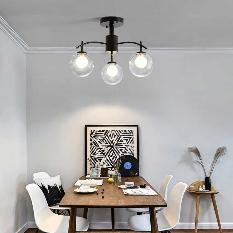 Helder glazen bol semi-inbouwlicht eigentijds 3/5/6-licht woonkamer plafond inbouw kroonluchter zwart Clearhalo