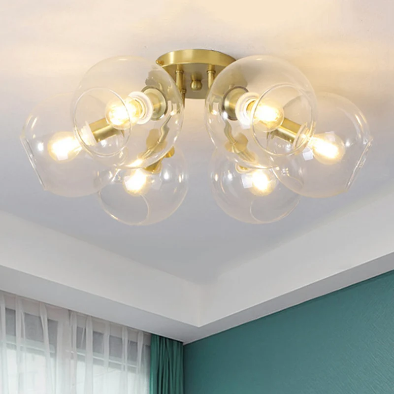 Helder glazen bol semi-inbouwverlichting Modern 6 lampen Led semi-inbouwlamparmatuur goud Clearhalo
