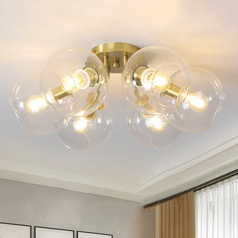 Helder glazen bol semi-inbouwverlichting Modern 6 lampen Led semi-inbouwlamparmatuur goud Clearhalo