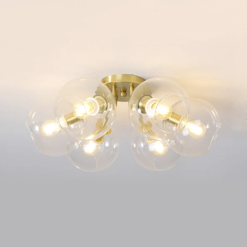 Helder glazen bol semi-inbouwverlichting Modern 6 lampen Led semi-inbouwlamparmatuur goud Clearhalo