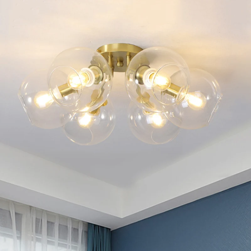 Helder glazen bol semi-inbouwverlichting Modern 6 lampen Led semi-inbouwlamparmatuur goud Clearhalo