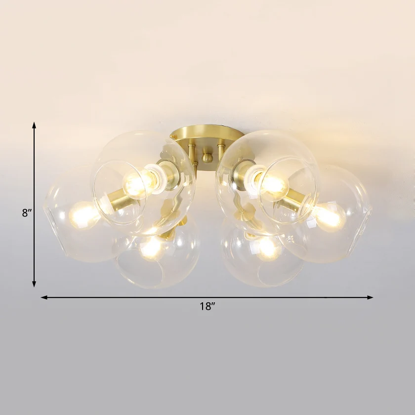 Helder glazen bol semi-inbouwverlichting Modern 6 lampen Led semi-inbouwlamparmatuur goud Clearhalo