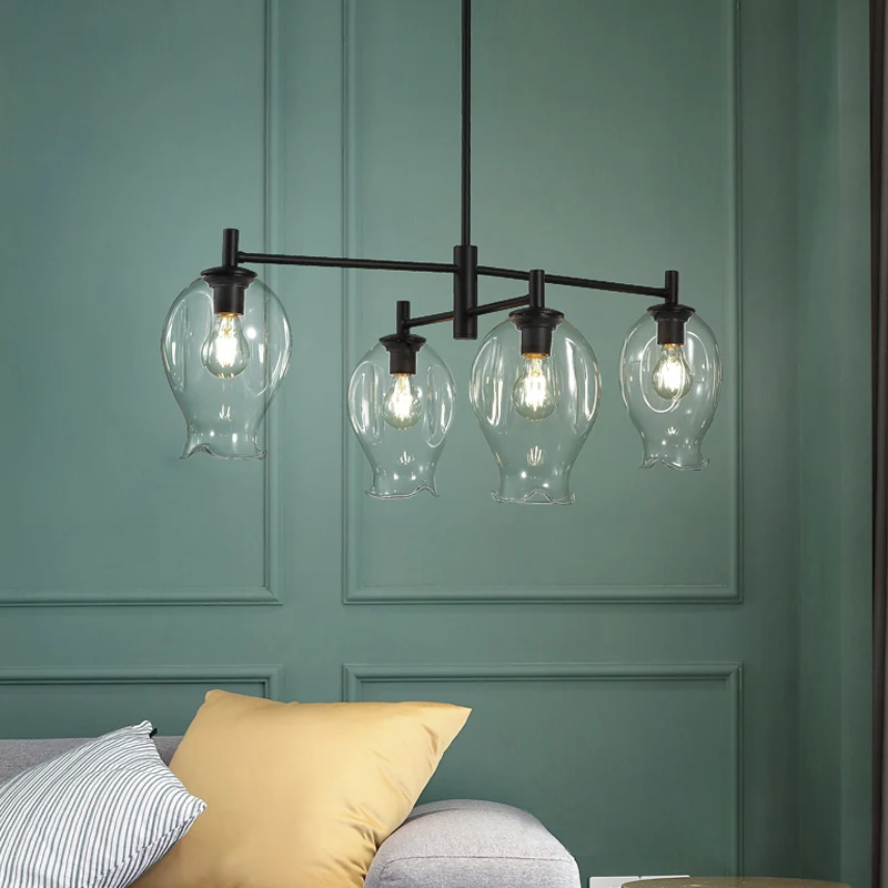 Helder glazen Bud Shade kroonluchter eetkamer hotel 4 lampen moderne hanglamp Clearhalo