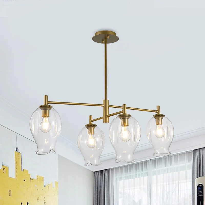 Helder glazen Bud Shade kroonluchter eetkamer hotel 4 lampen moderne hanglamp Clearhalo