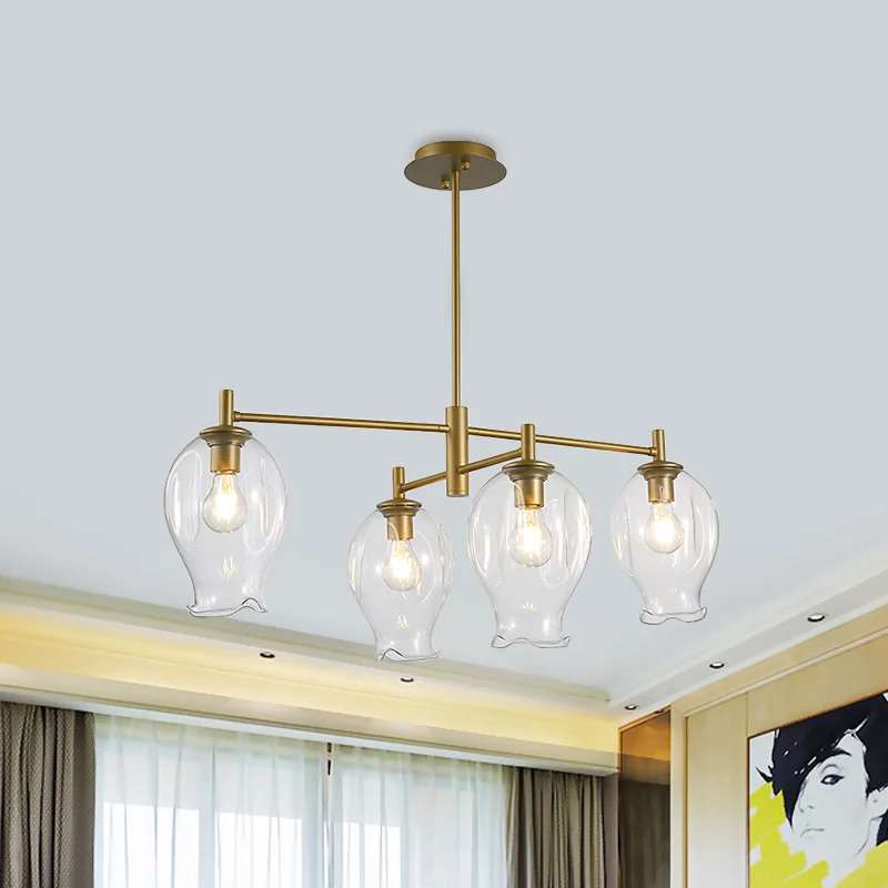 Helder glazen Bud Shade kroonluchter eetkamer hotel 4 lampen moderne hanglamp Clearhalo